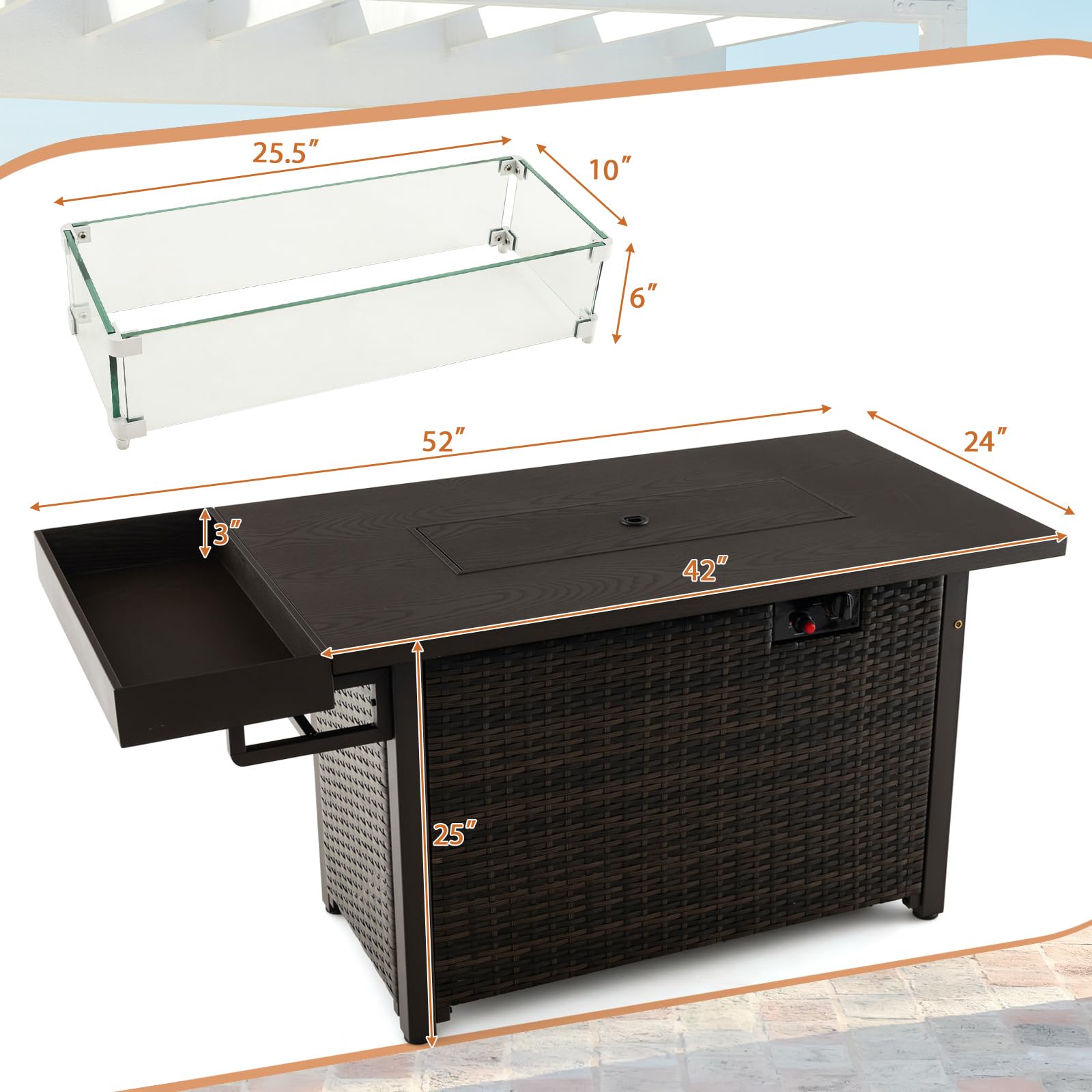Giantex 52" Outdoor Propane Fire Pit with Wicker Design - 50,000 BTU Gas Fire Table
