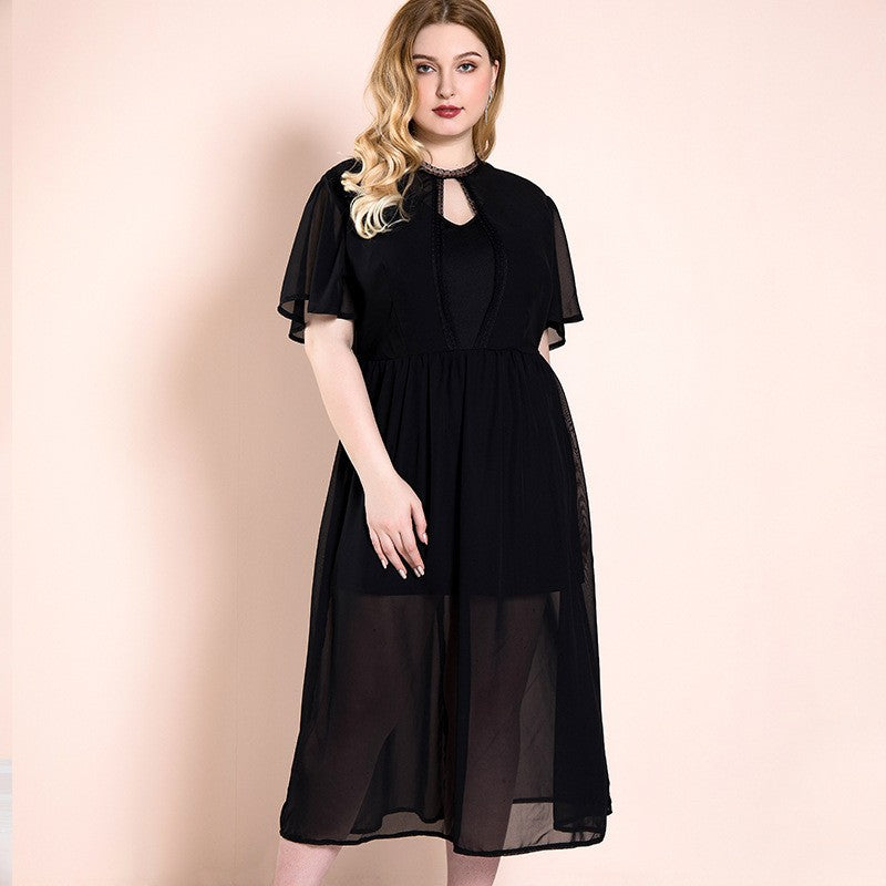 Elegant Plus Size Black Ruffled Lace Maxi Dress for Summer