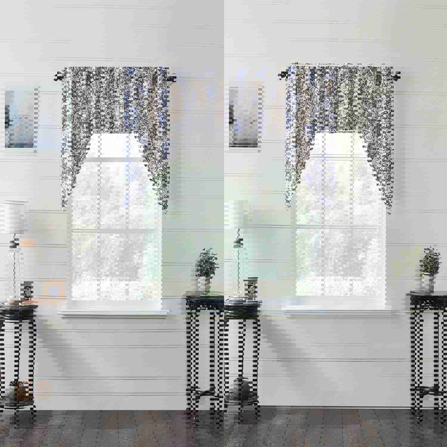 Elegant Dorset Navy Floral Lined Swag Curtains