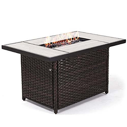Grand Patio 43 Inch Rectangle Outdoor Propane Fire Pit Table with Resin Wicker Base