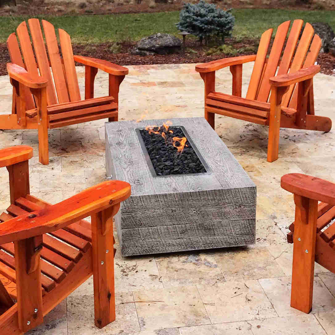 Elegant Wood Grain Concrete Fire Pit with Cover