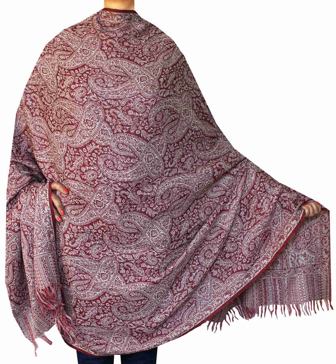 Elegant Wool Jamawar Shawl, Handwoven Paisley Scarf for Women