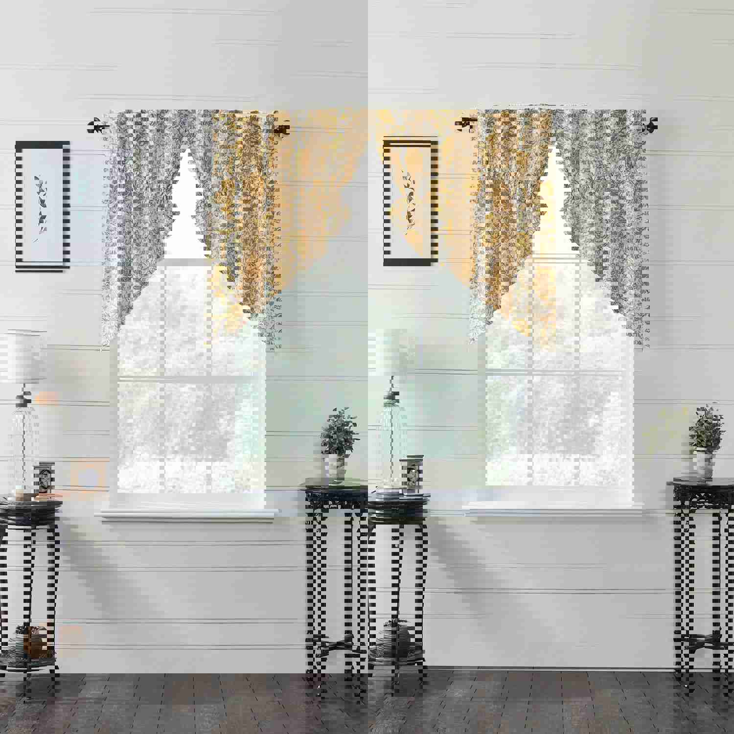 Elegant Navy Floral Swag Set for Country-Style Windows
