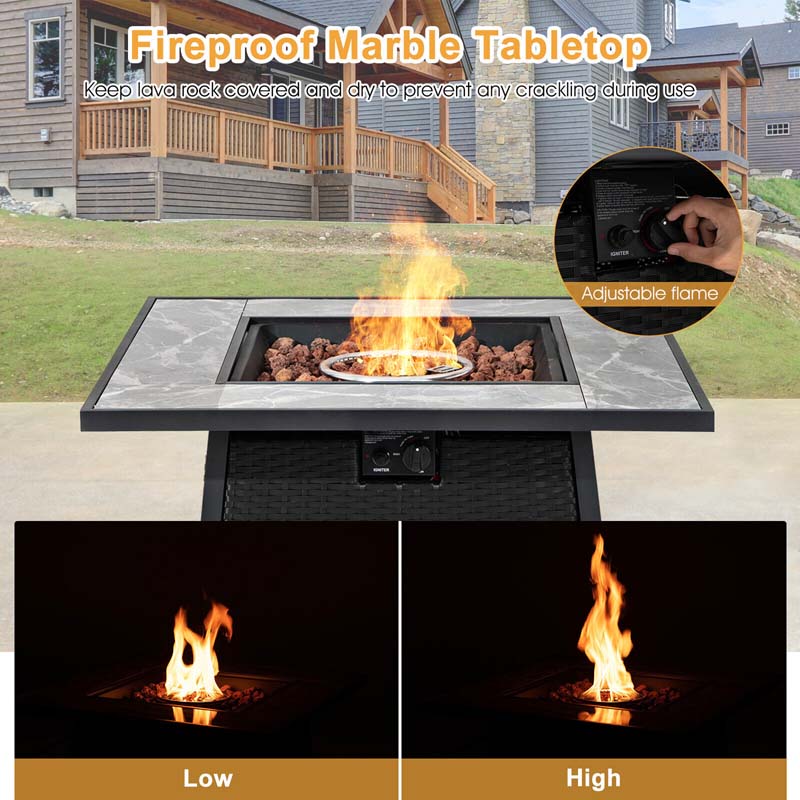 Elegant 35" 50,000 BTU Outdoor Propane Fire Pit Table with Marble Top