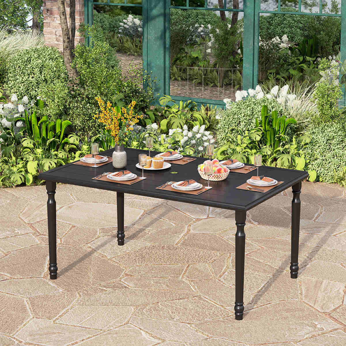 Phi Villa 60" Outdoor Metal Dining Table with Power-Coating and Adjustable Feet