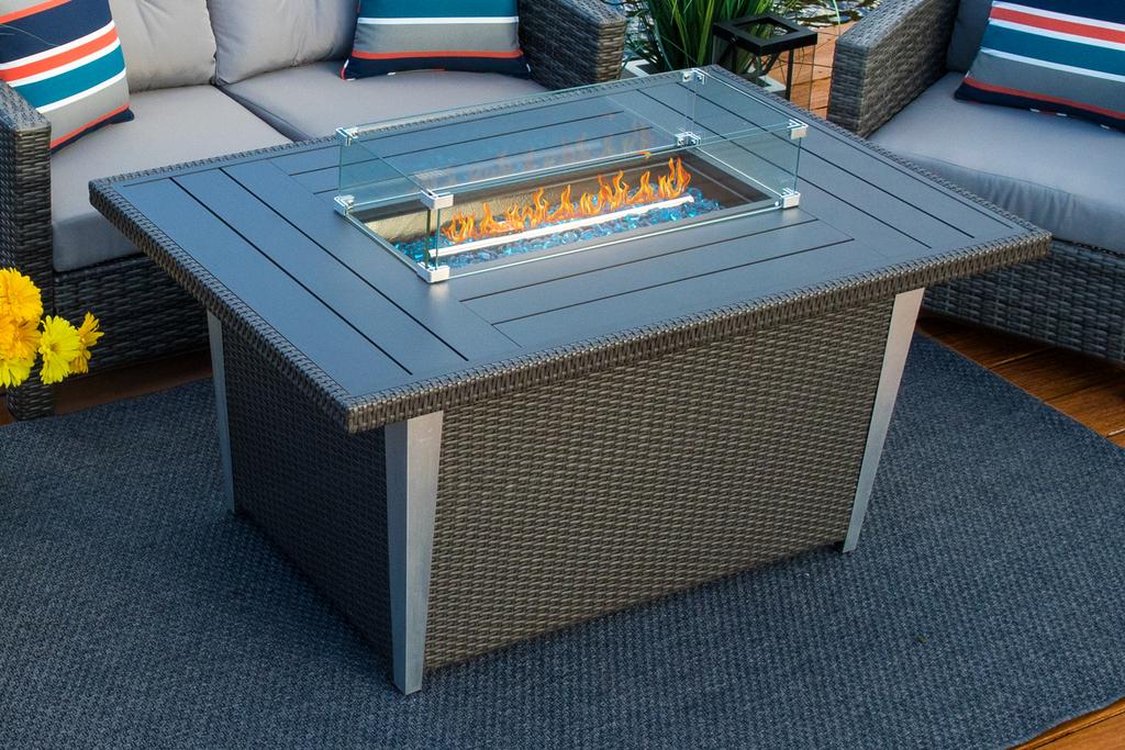 52" Rectangular Outdoor Propane Gas Fire Pit Table with Glass Guard