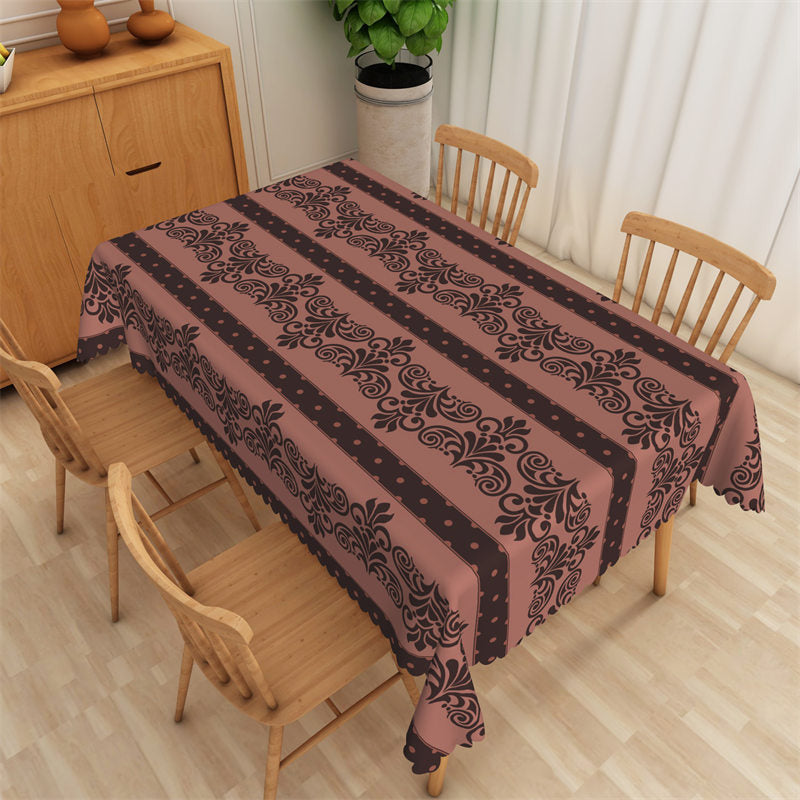 Elegant Polyester Striped Tablecloth in Wine Red