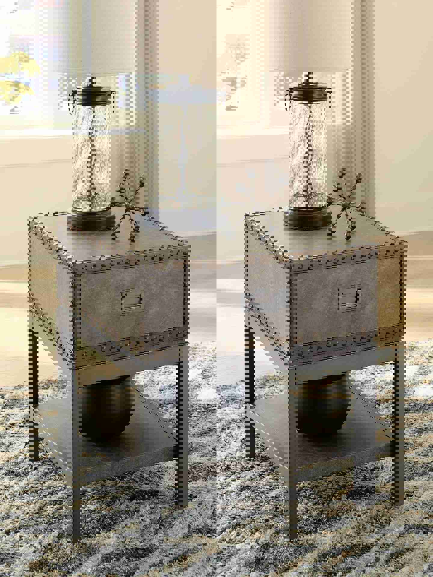 Vintage Industrial Style End Table with USB Charging