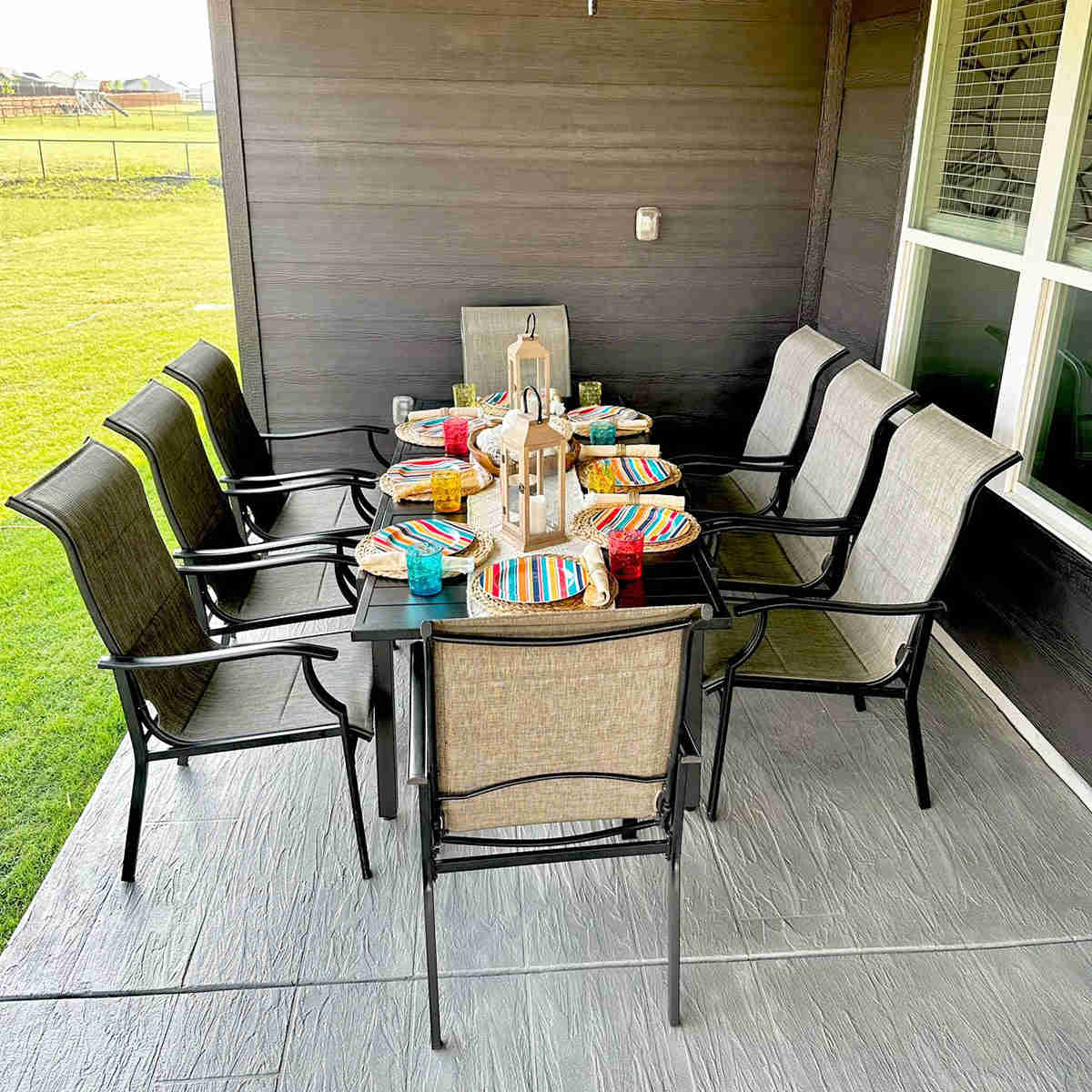 PHI VILLA Outdoor Dining Set with Adjustable Table & Durable Textilene Chairs