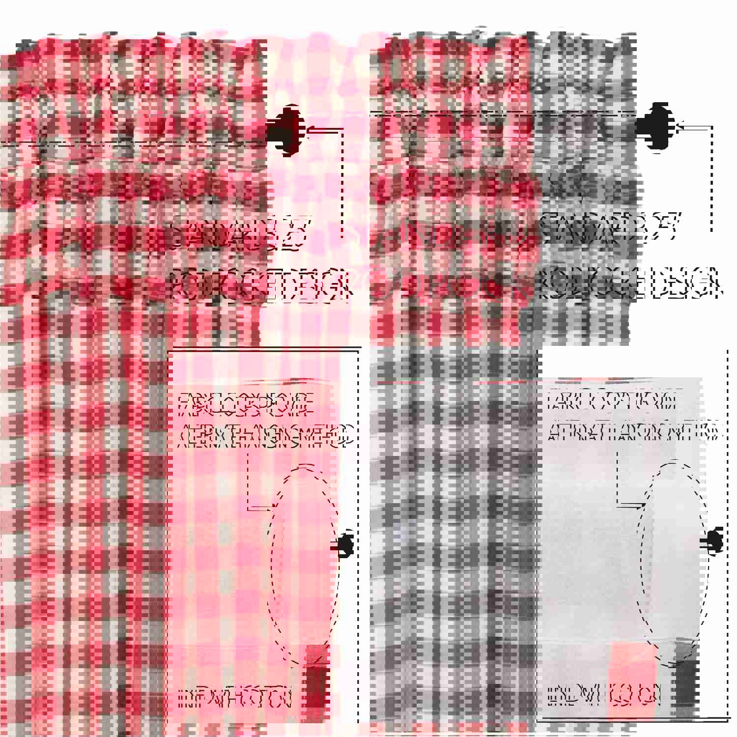 Annie Buffalo Red Check Ruffled Prairie Swag Set, 2-Piece, 36x36x18