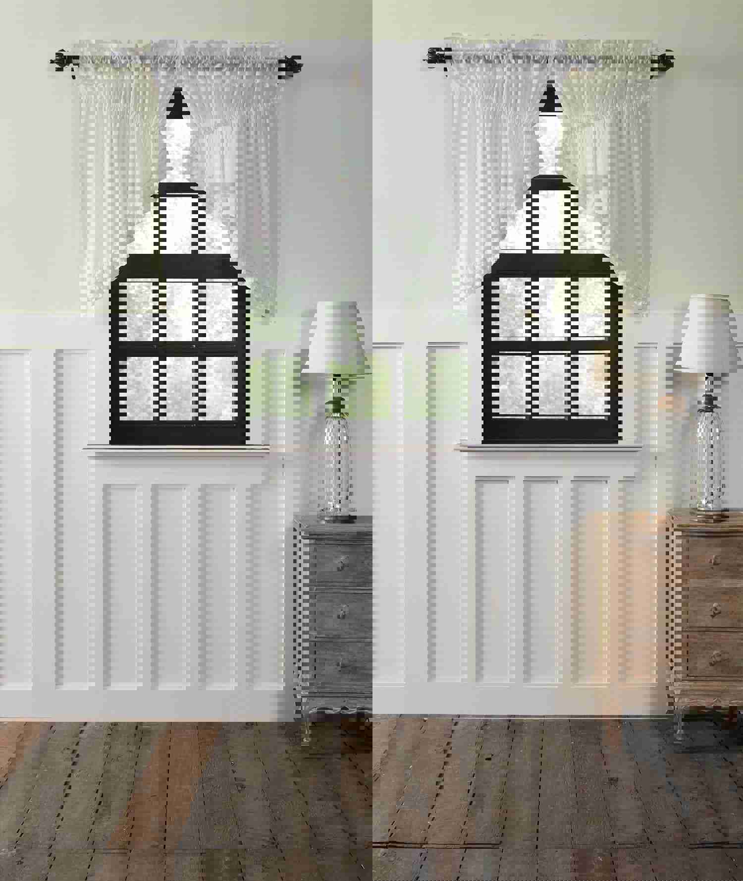 Elegant White Cotton Ruffled Sheer Prairie Swag Curtains