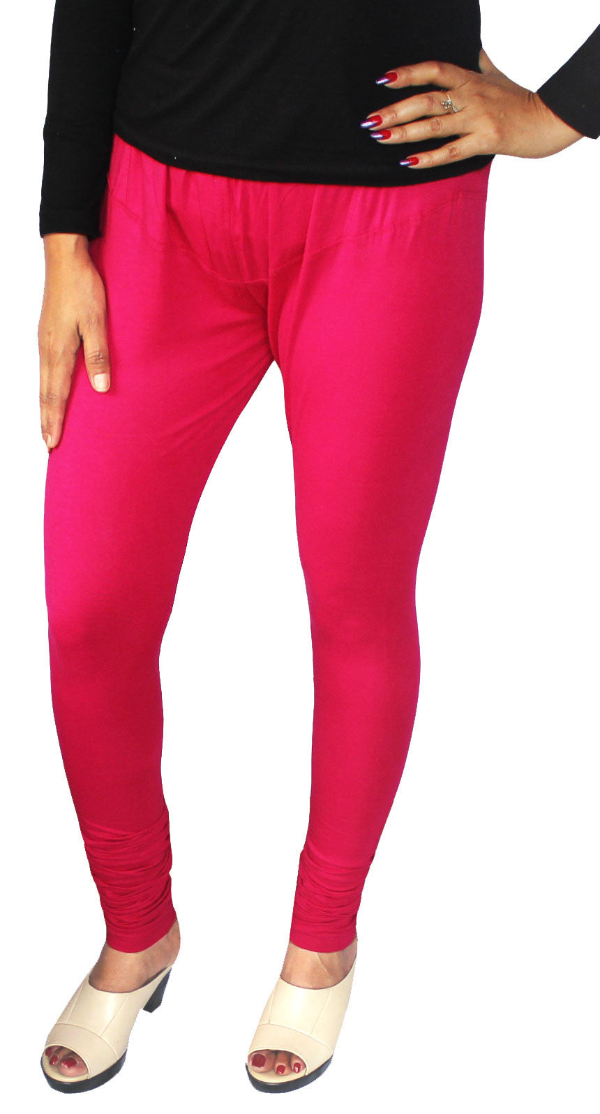Women's Super Stretchable Churidar Leggings in Hot Pink
