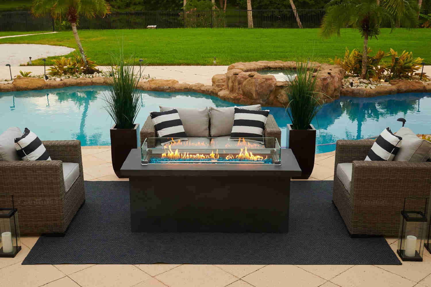 60" Rectangular Outdoor Propane Gas Fire Pit Table with Gray Finish