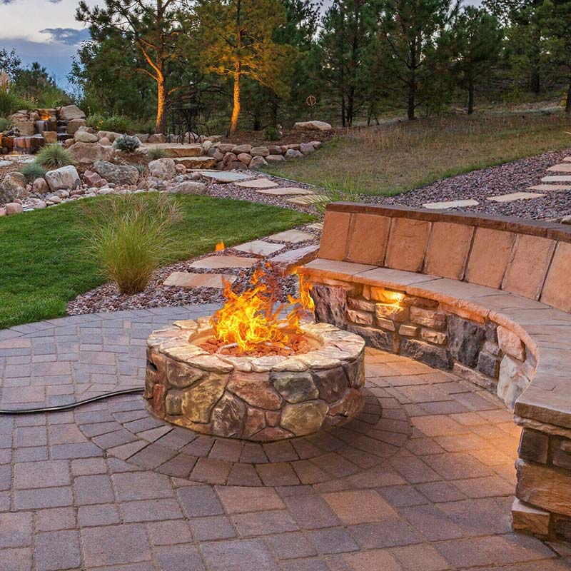 Stainless Steel Outdoor Propane Fire Pit with Lava Rocks & Cover