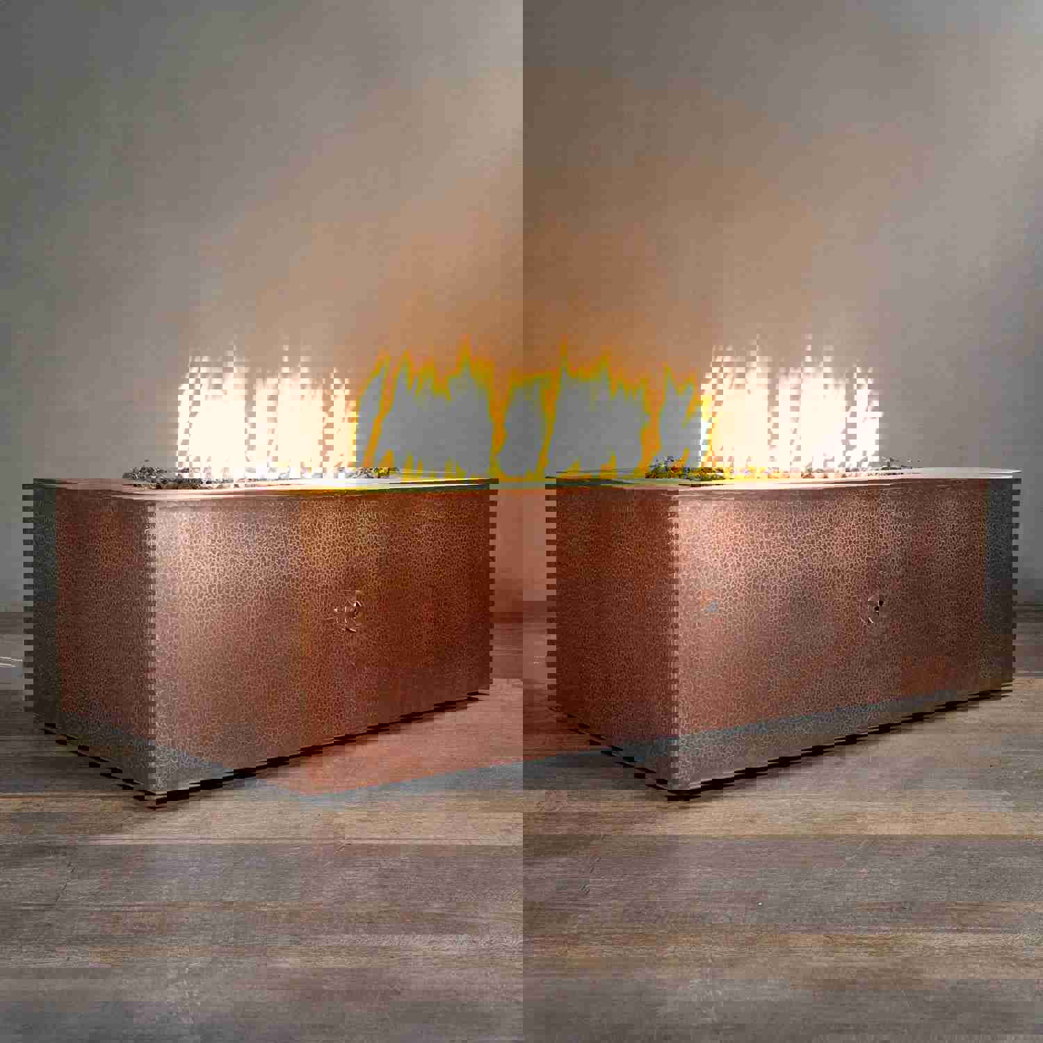 60 x 32 Moreno Gravity Rectangle Copper Gas Fire Pit - Luxurious Outdoor Heating