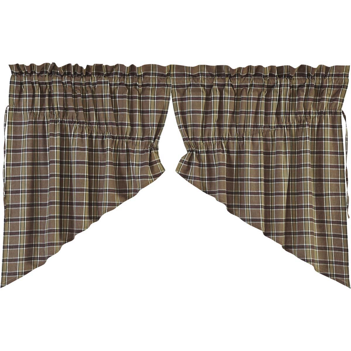 Elegant Rustic Window Swag Set, Wyatt Brown Creme Plaid