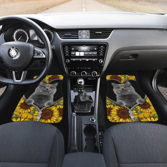 Custom Sunflower British Short Hair Cat Car Floor Mats