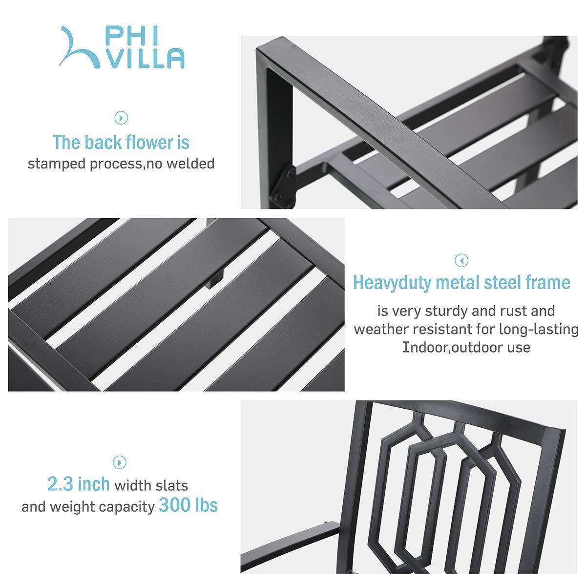 PHI VILLA 5-Piece Outdoor Dining Set with Patterned Stackable Chairs and Rust-Resistant Metal Table