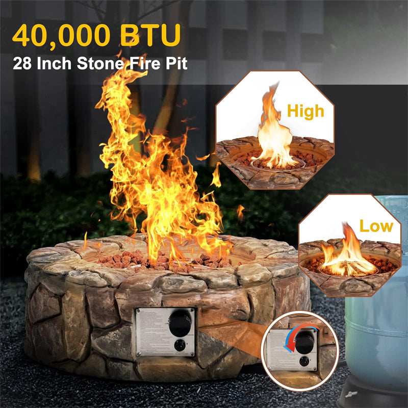 Stainless Steel Outdoor Propane Fire Pit with Lava Rocks & Cover
