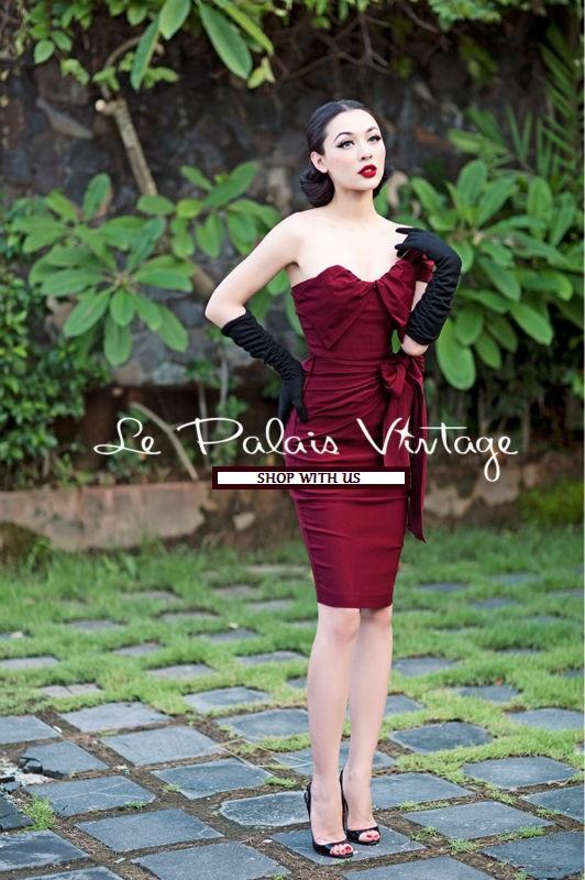 Vintage Royal Wine Red Fold Bow Sheath Dress