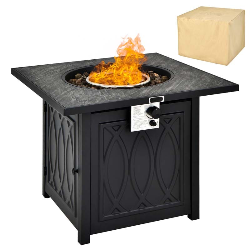 32" Outdoor Propane Fire Pit Table with 50,000 BTU, Lava Rocks & Waterproof Cover