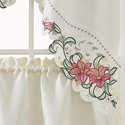 Elegant Burgundy Swag and Tiers Curtain Set with Multicolor Embroidery