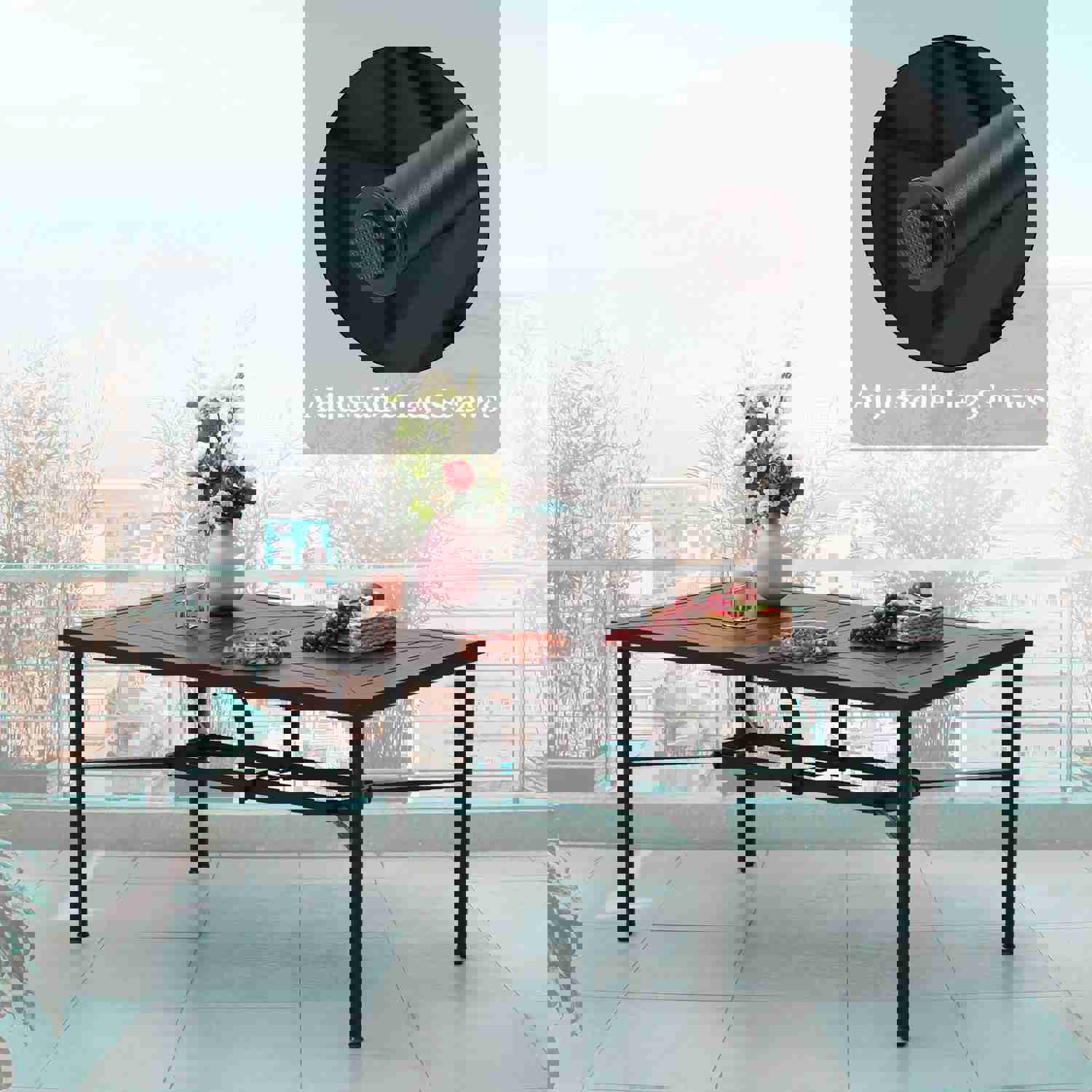 Phi Villa Outdoor Metal Rectangle Dining Table with Umbrella Hole