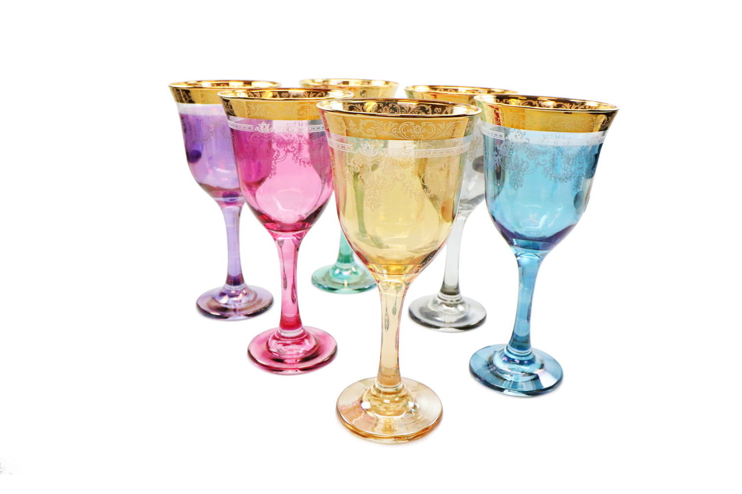 Elegant Lead-Free Crystal Wine Glasses Set, 6 Pc, Vintage Pattern