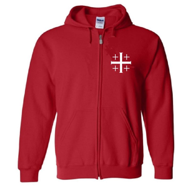 Jerusalem Cross Full-Zip Hoodie - Crusader Inspired, Red