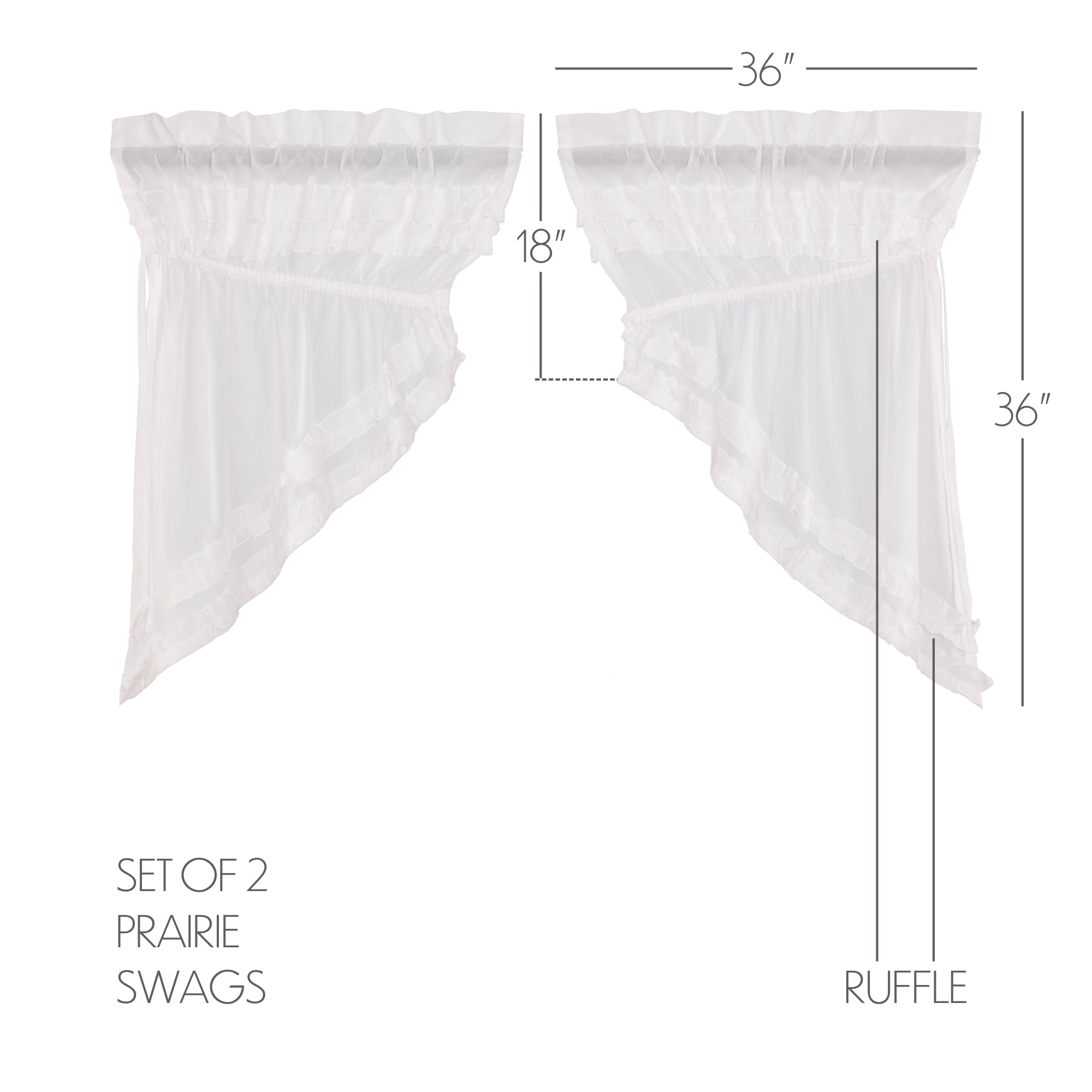 Elegant White Ruffled Sheer Prairie Swag Curtain Set
