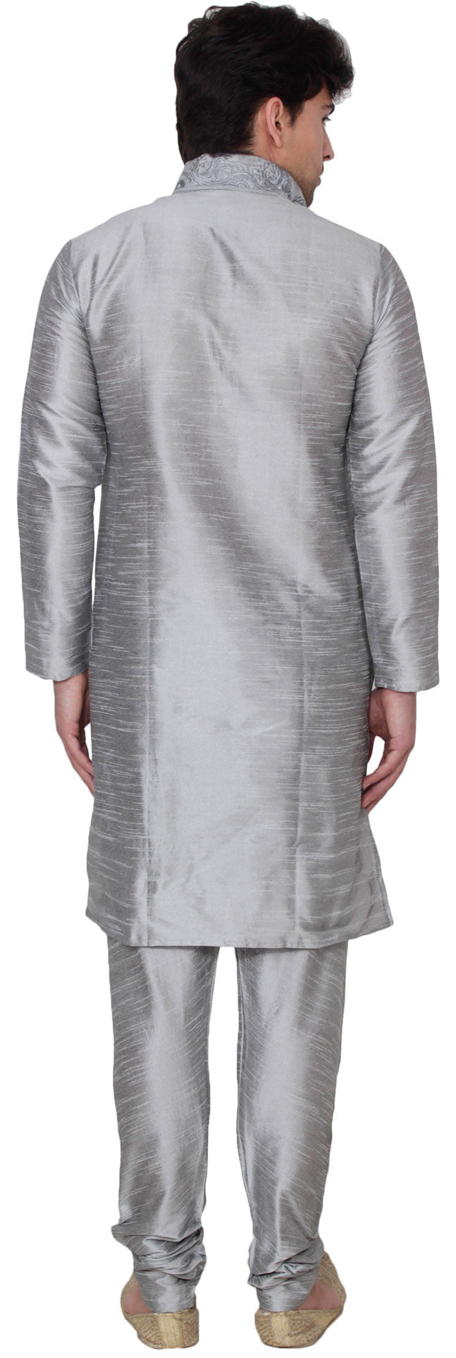 Elegant Silk Embroidered Men's Kurta Pajama - Grey