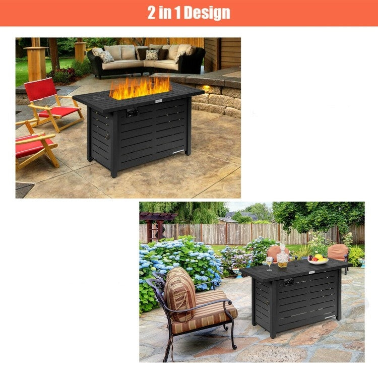 60,000 BTU Outdoor Brown Rectangular LP Gas Fire Pit Table