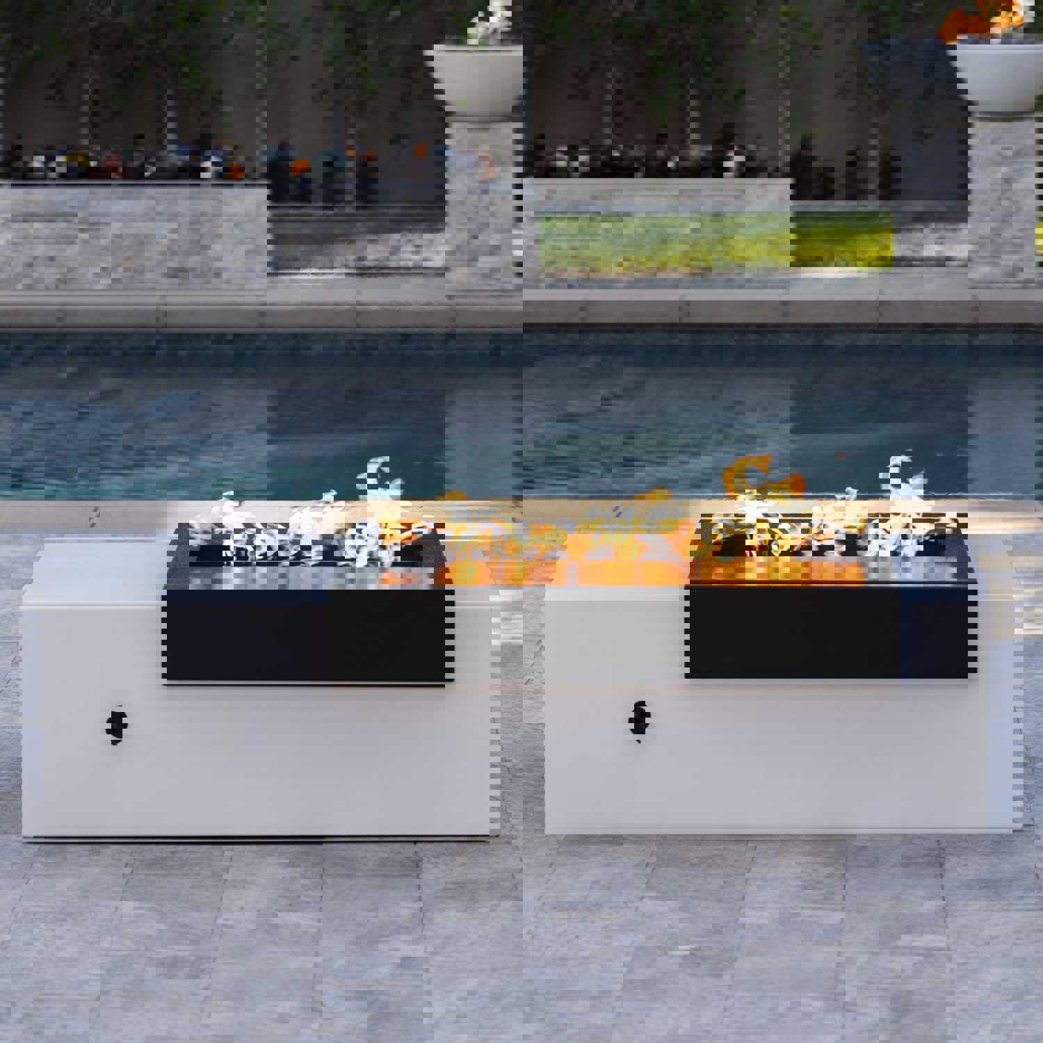 Stainless Steel Moonstone Fire Pit, 84" Black & White, Natural Gas with Match Lit Ignition