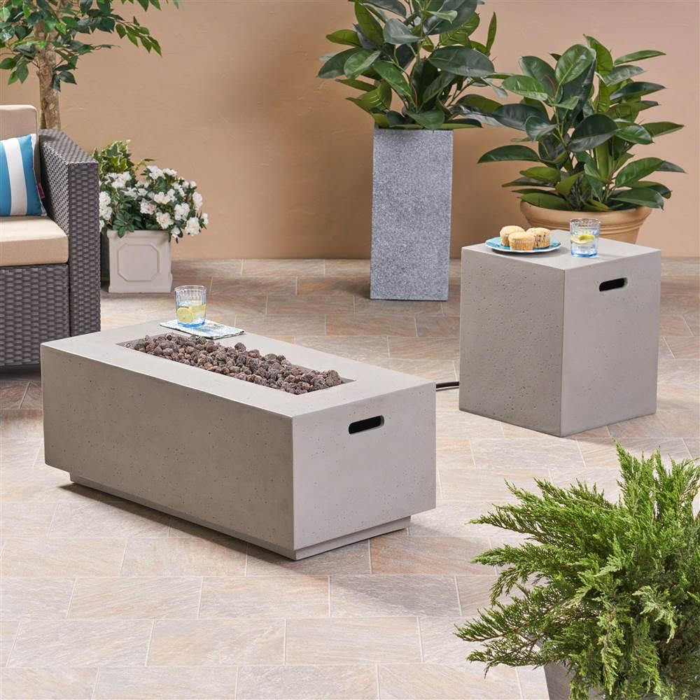 Alison Outdoor 40" Rectangle Gas Fire Pit with Tank Holder, Light Gray