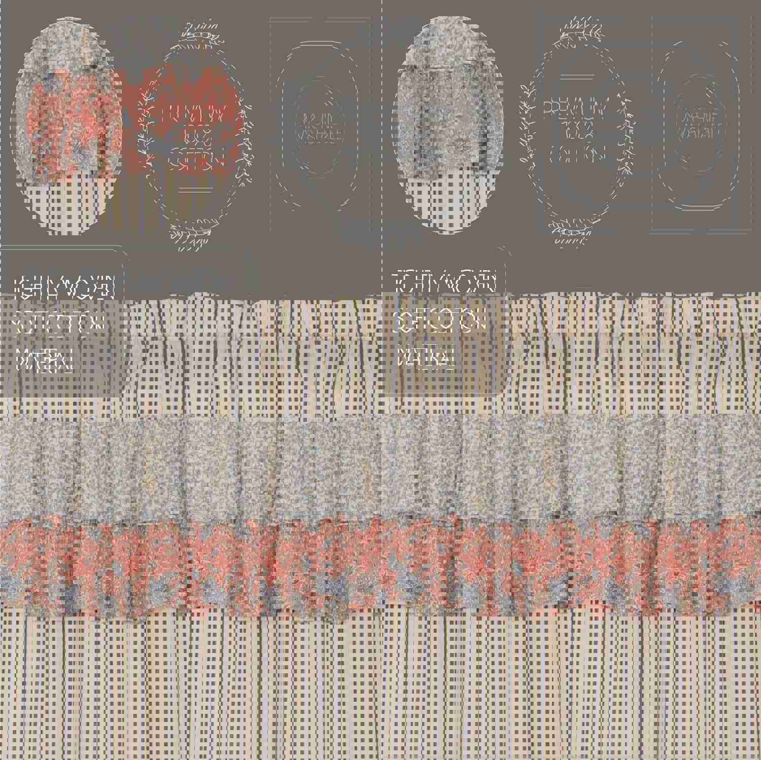 Elegant Farmhouse Style Kaila Ticking Gold Ruffled Swag Curtains