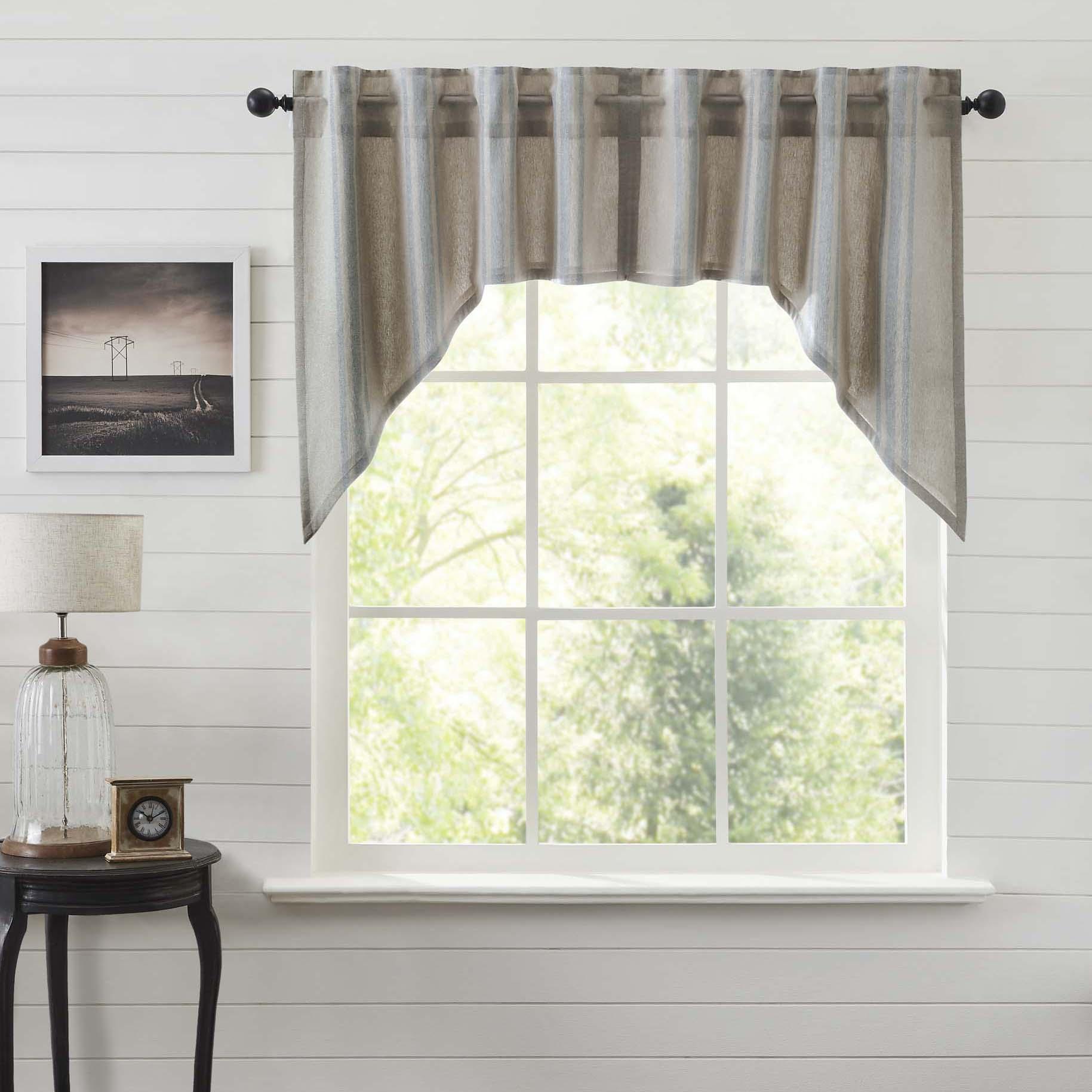 Cotton Grain Sack Blue Lined Swag Curtains Set