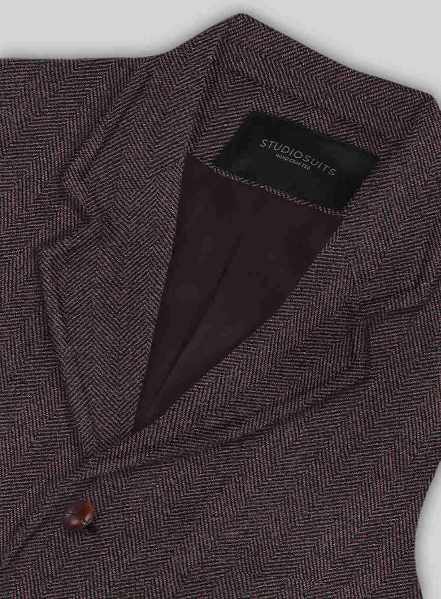 Elegant Italian Dark Wine Herringbone Tweed Hunting Vest