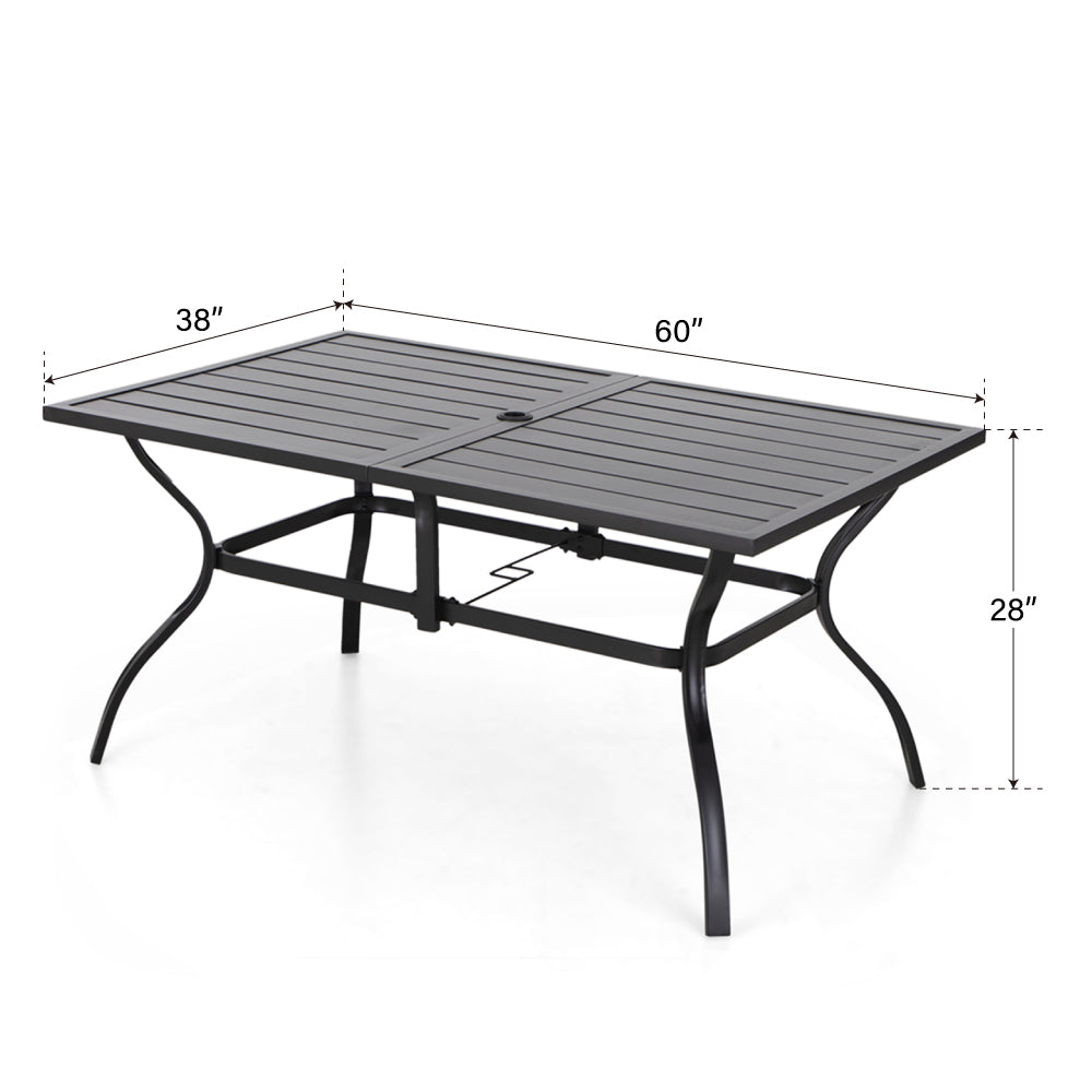 PHI VILLA 8-Piece Outdoor Dining Set with 13ft Umbrella, Rectangle Steel Table, and Textilene Chairs