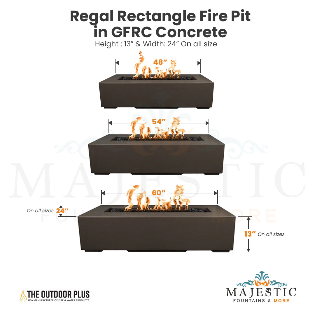 The Outdoor Plus Regal Rectangle Fire Pit with Electronic Ignition