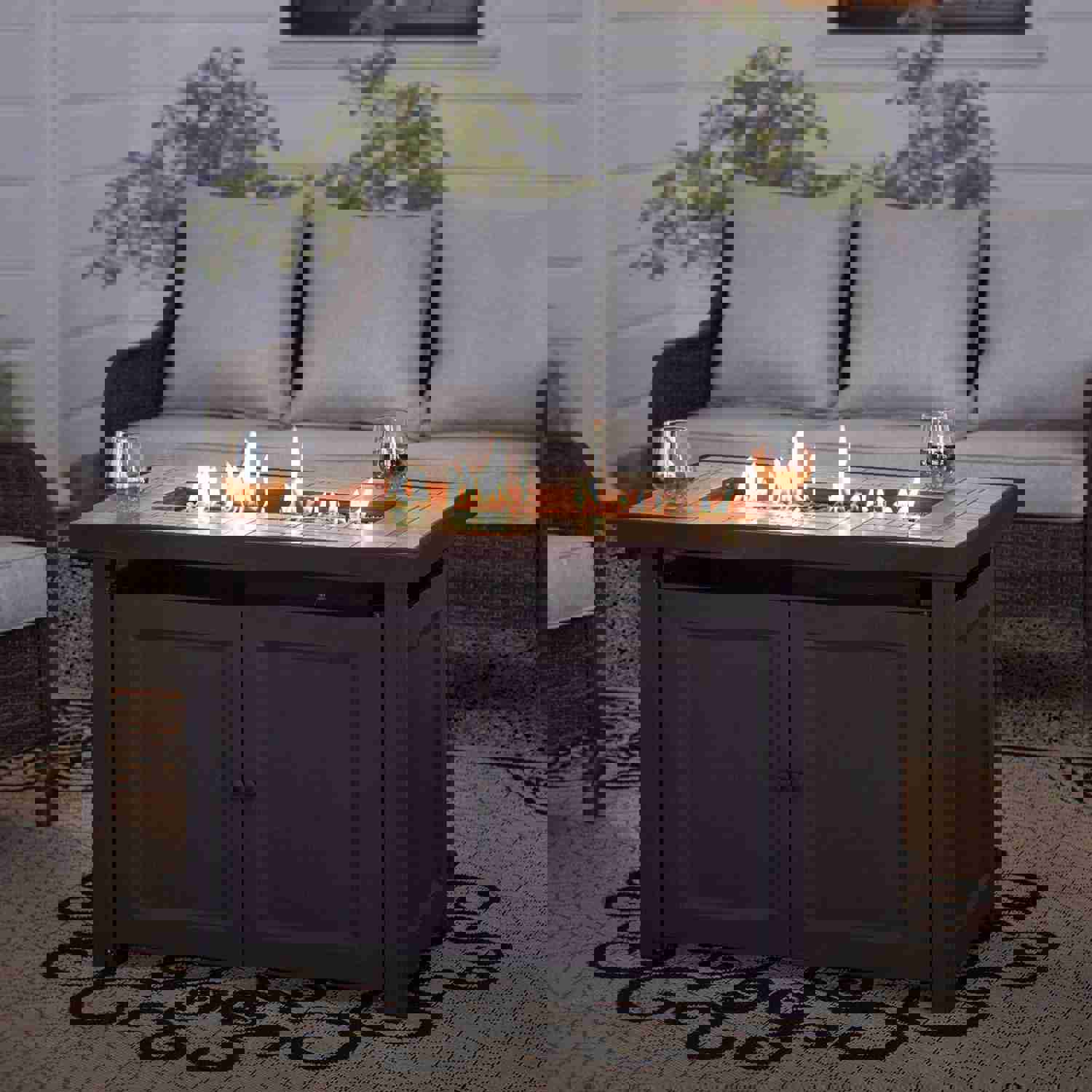 Sunjoy Outdoor Propane Fire Pit Table with Hidden Tank, Smokeless & Stylish