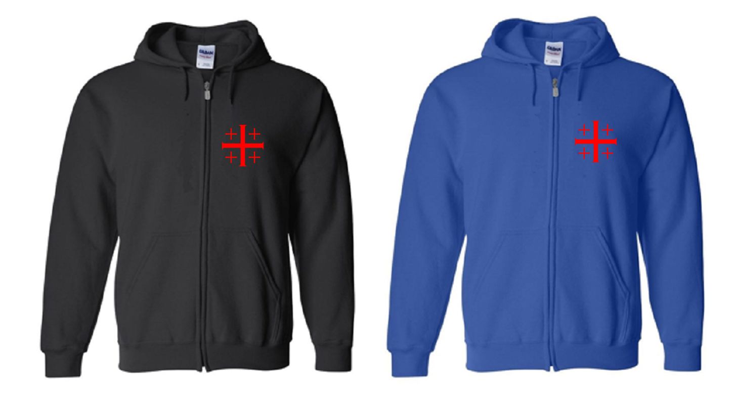 Jerusalem Cross Full Zip Hoodie - Crusades Inspired Design