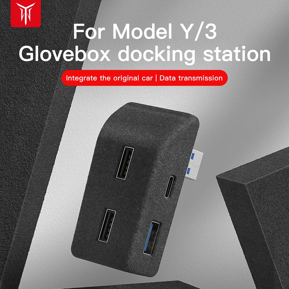 YZ Tesla Model 3 & Y 2021-2023 Glove Box Flocking USB Hub Quick Charger