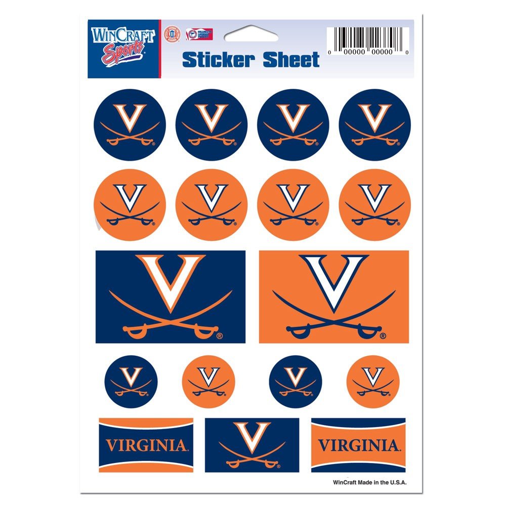 Virginia Cavaliers 5x7 Inch Vinyl Sticker Sheet - 17 Decals