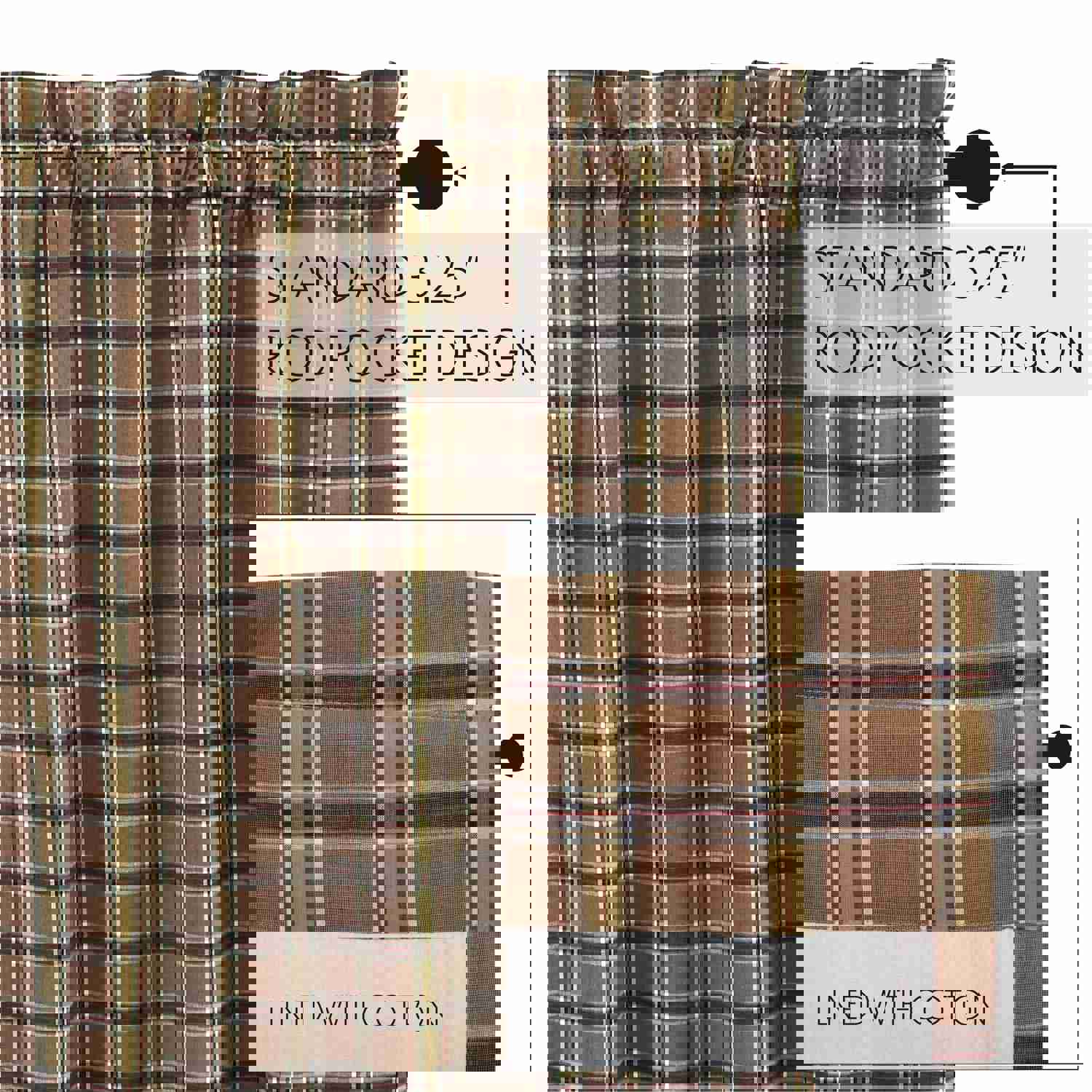 Elegant Rustic Window Swag Set, Wyatt Brown Creme Plaid