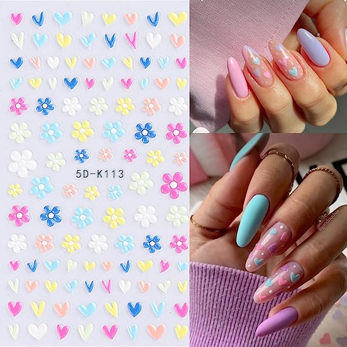 YOSOMK Daisy Blossom Nail Art Stickers, 5D Embossed Design for Unique Manicures