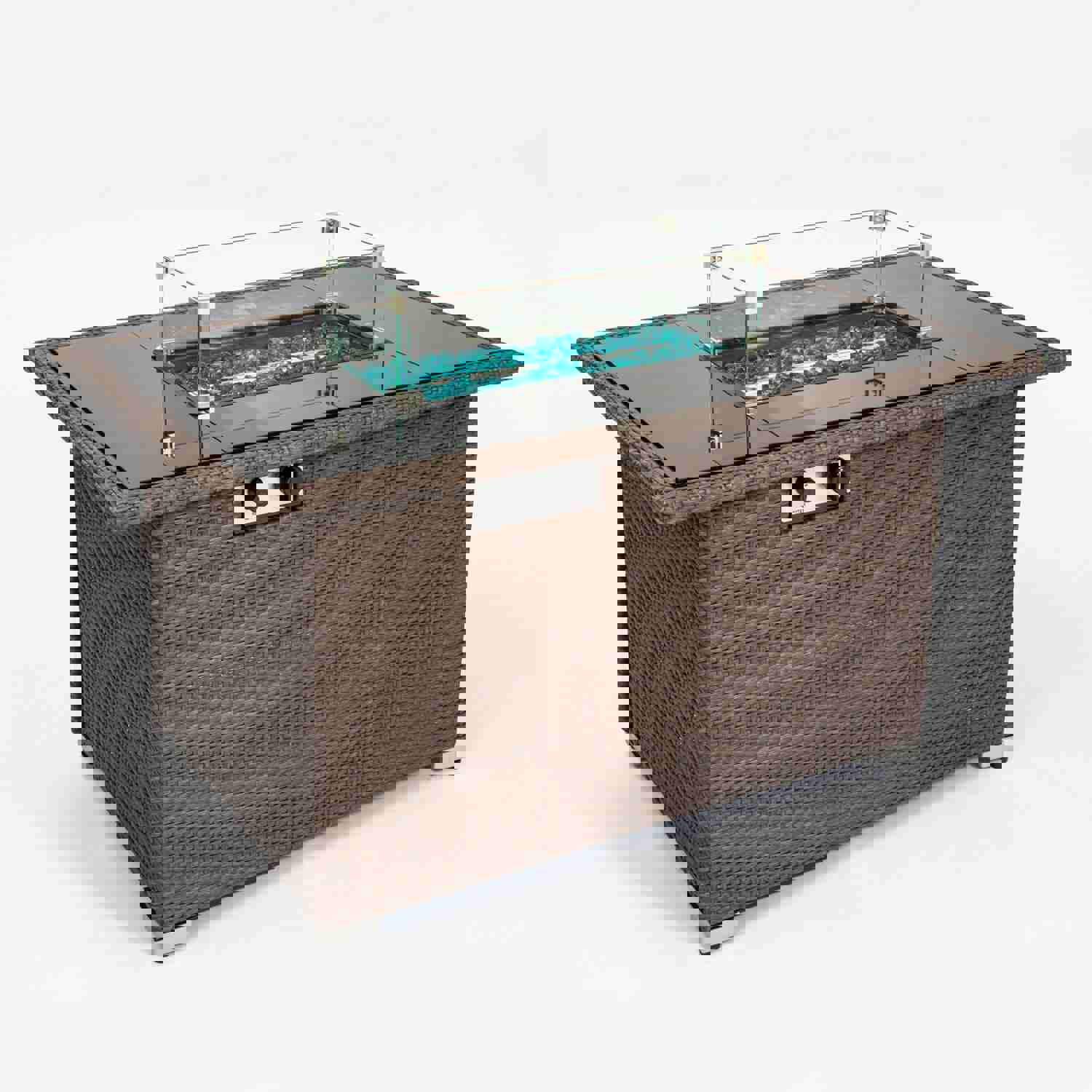 Elegant Outdoor Rectangular Fire Pit Table with Arctic Ice Glass Rocks