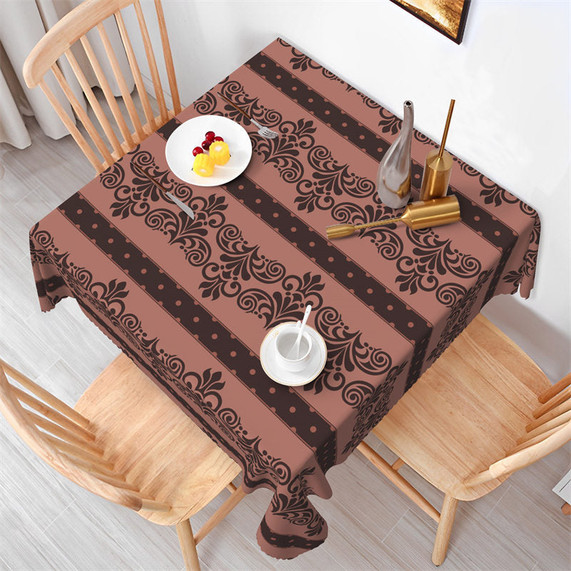 Elegant Polyester Striped Tablecloth in Wine Red