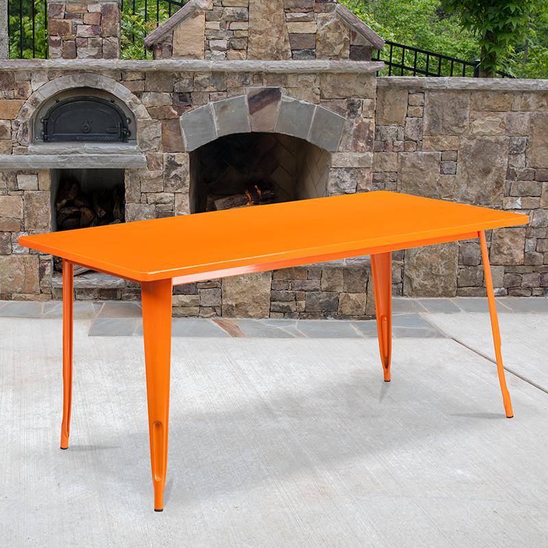 Durable Orange Metal Outdoor- Indoor Rectangular Table