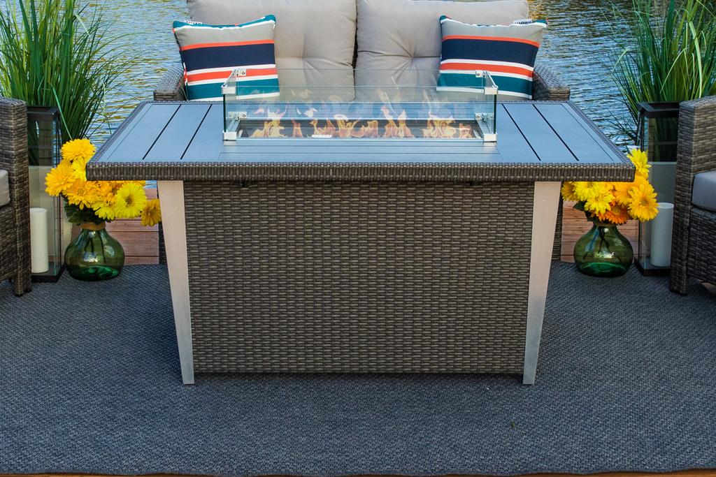 52" Rectangular Outdoor Propane Gas Fire Pit Table with Glass Guard