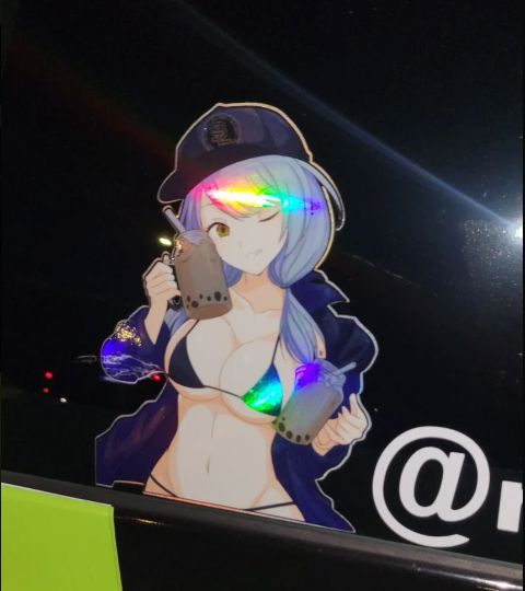 Holographic Anime Boba Waifu Sticker - Unique Car & Laptop Decal